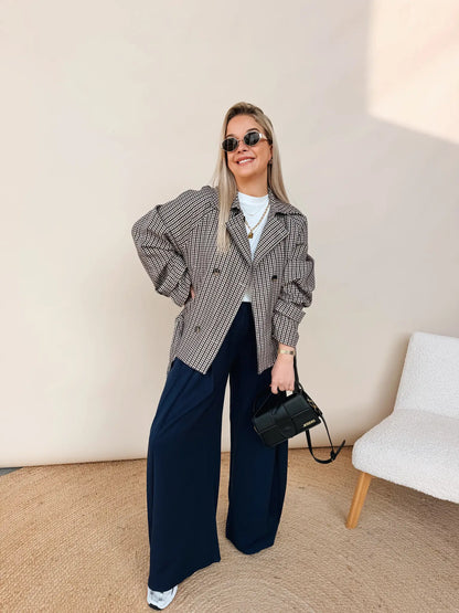 Renée Checkered Jacket Navy