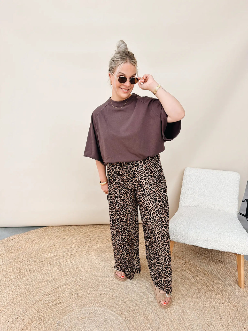 Lizanne Leopard Pantalon Zwart