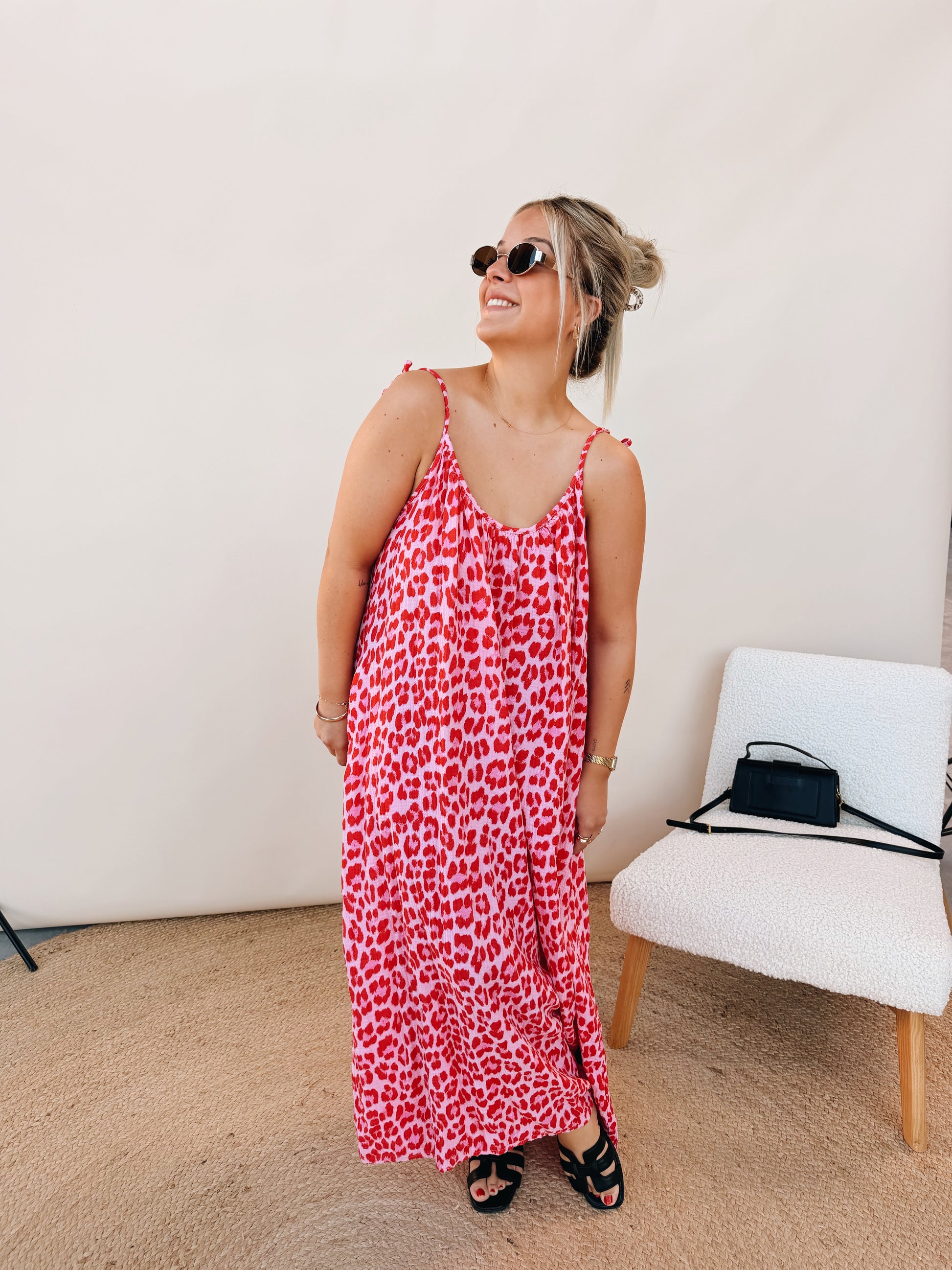 Roos Leopard Jurk Fuchsia