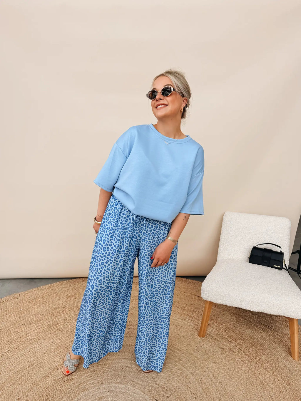 Mireille Leopard Pantalon Blauw
