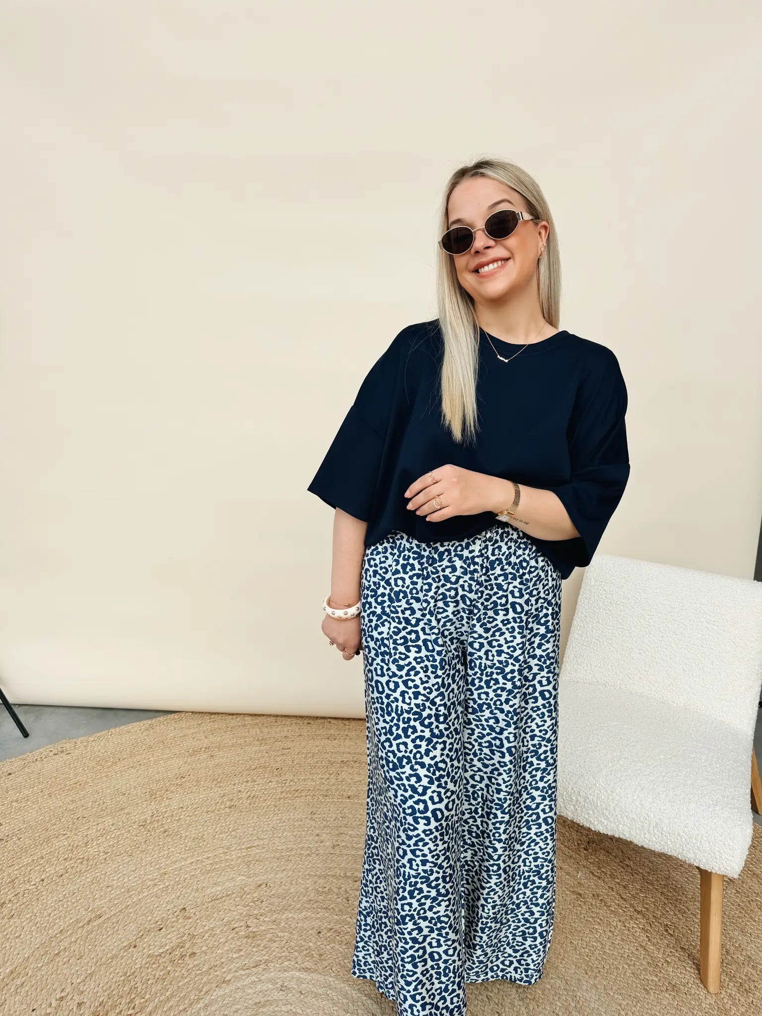 Liora Leopard Pantalon Marineblauw