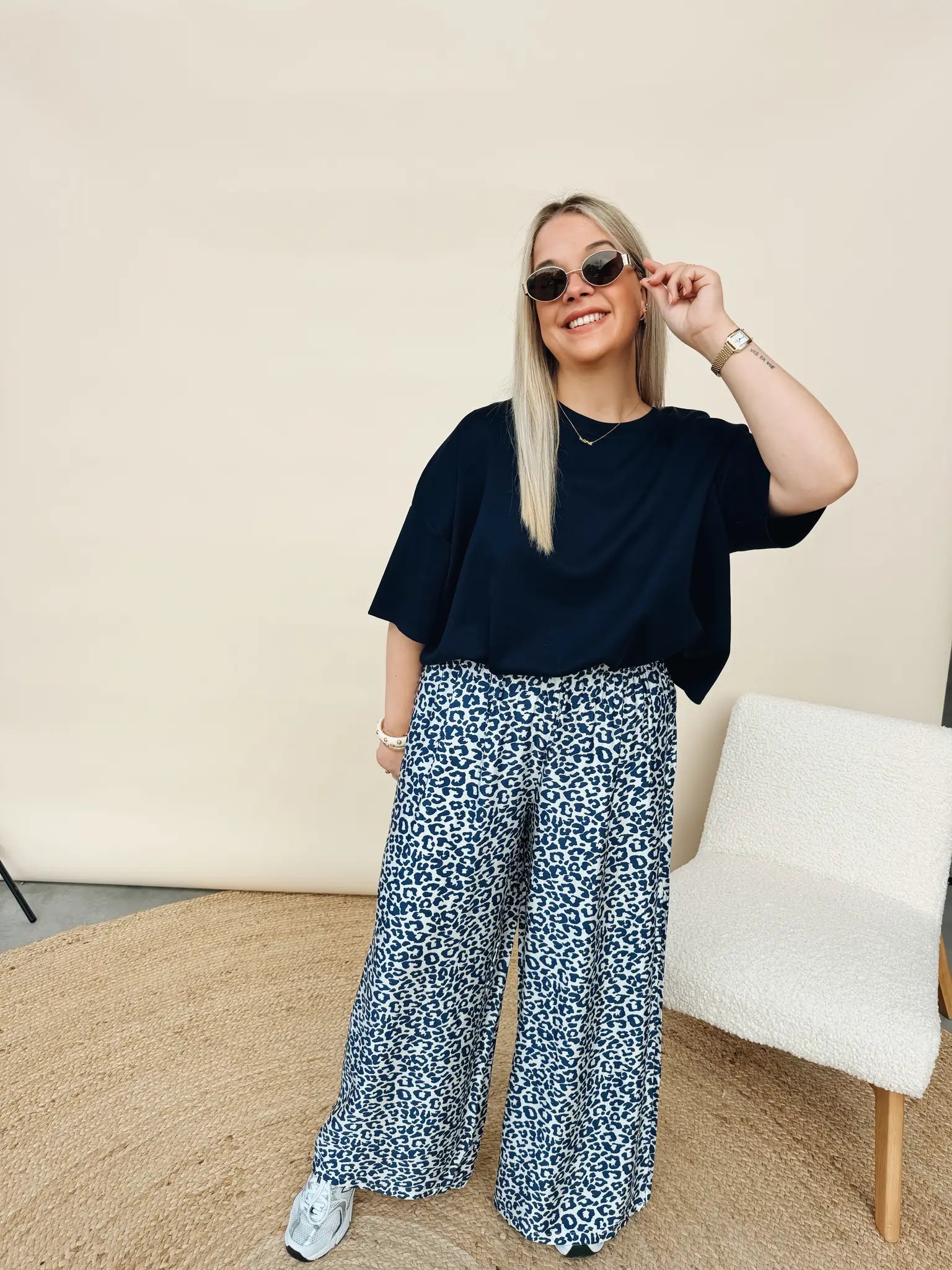 Liora Leopard Pantalon Marineblauw