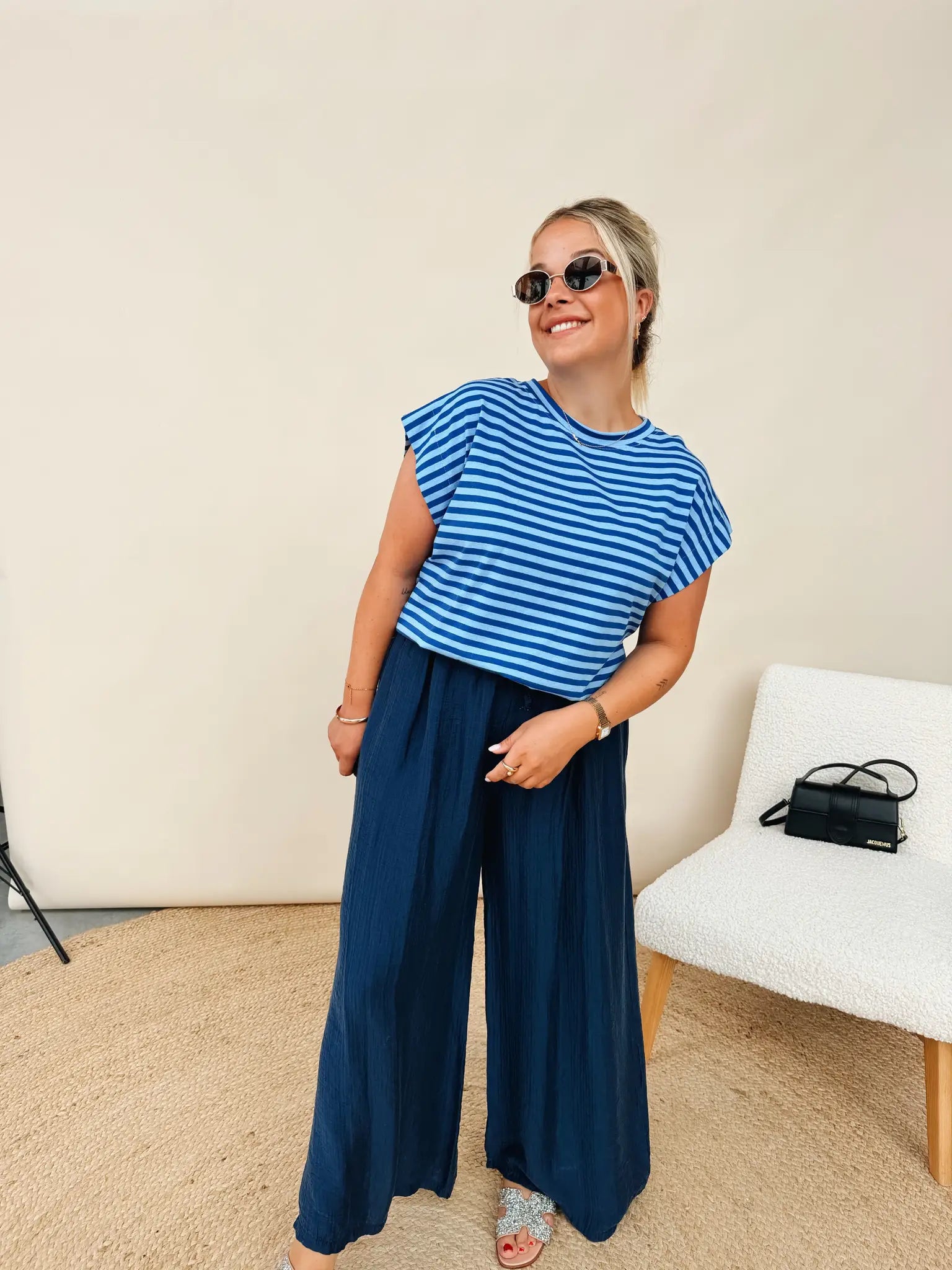 Ann-Marie Striped Top Kobaltblauw