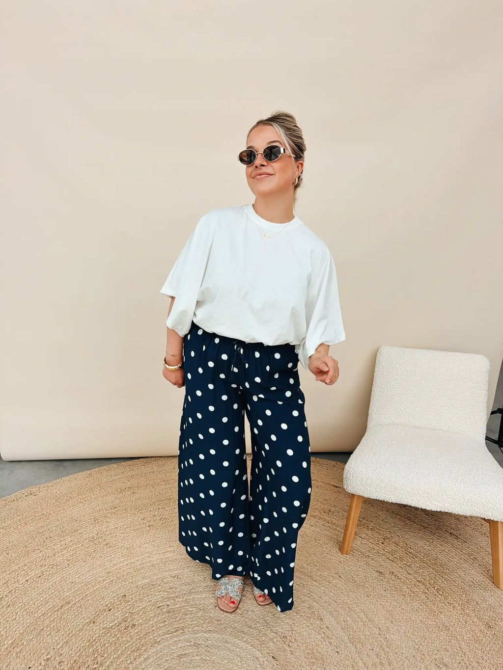 Celeste Dot Pantalon Marineblauw
