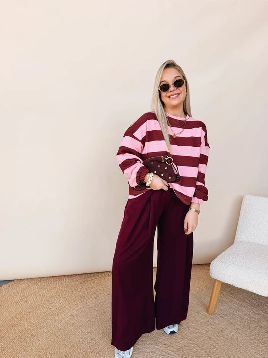 Evelyne Striped Sweatshirt Bordeaux/Rose