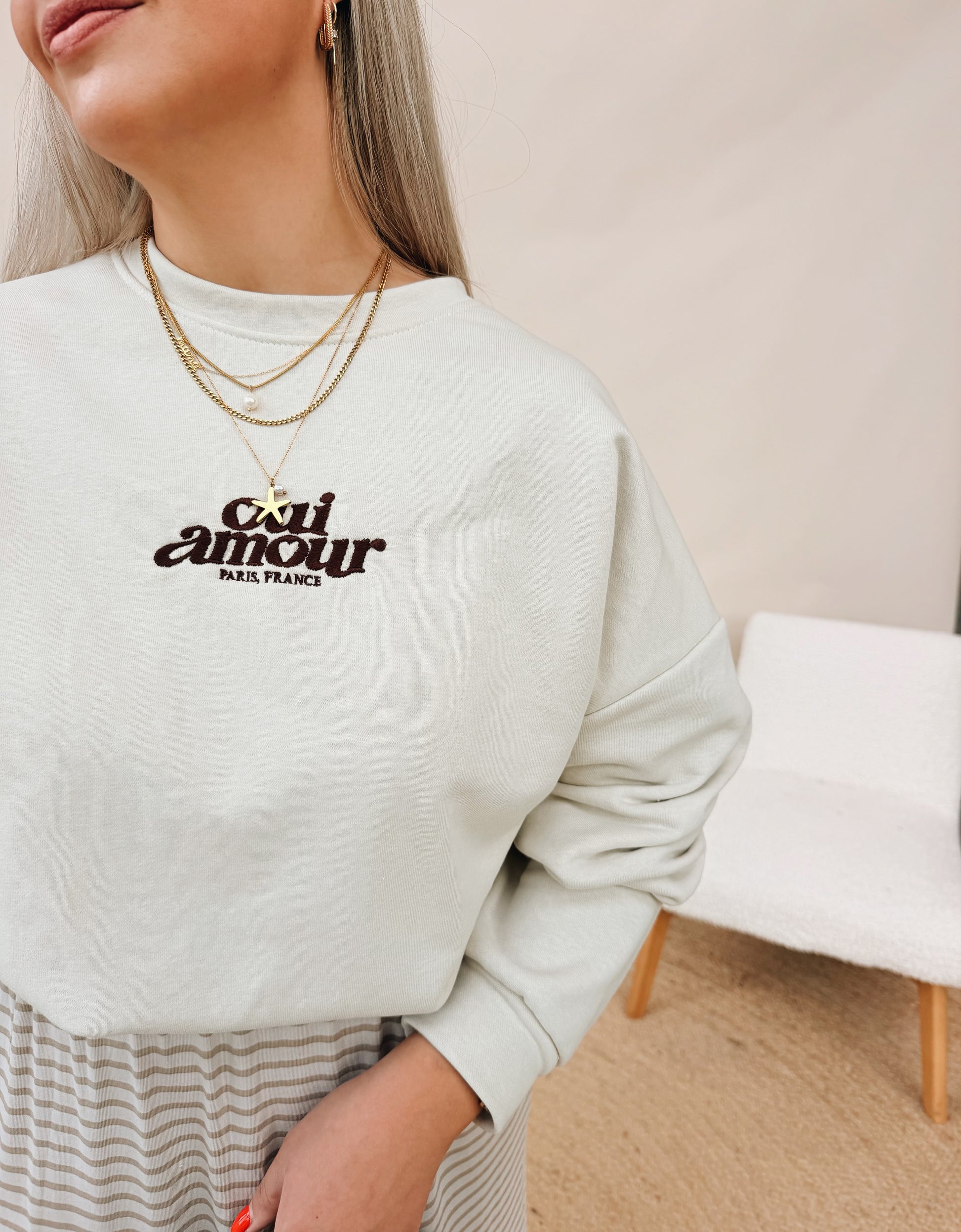 Sweatshirt Oui Amour Beige