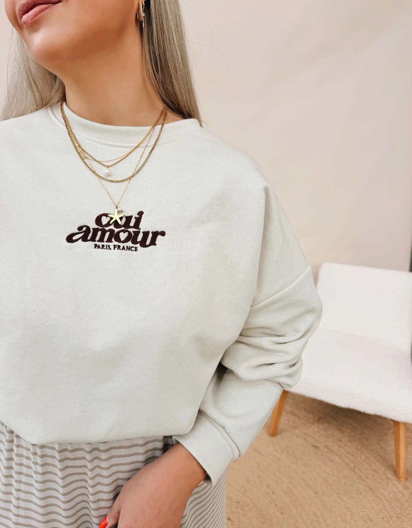 Sweatshirt Oui Amour Beige