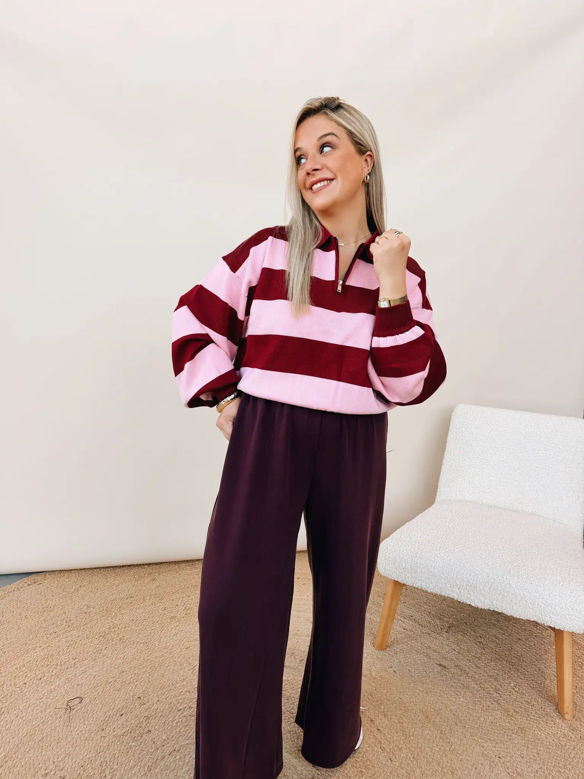 Éloïse Pull Bordeaux/Rose