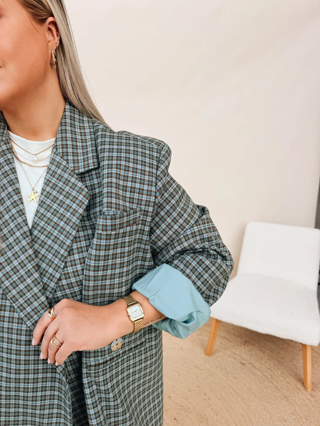 Oversized Blazer Green Plaid