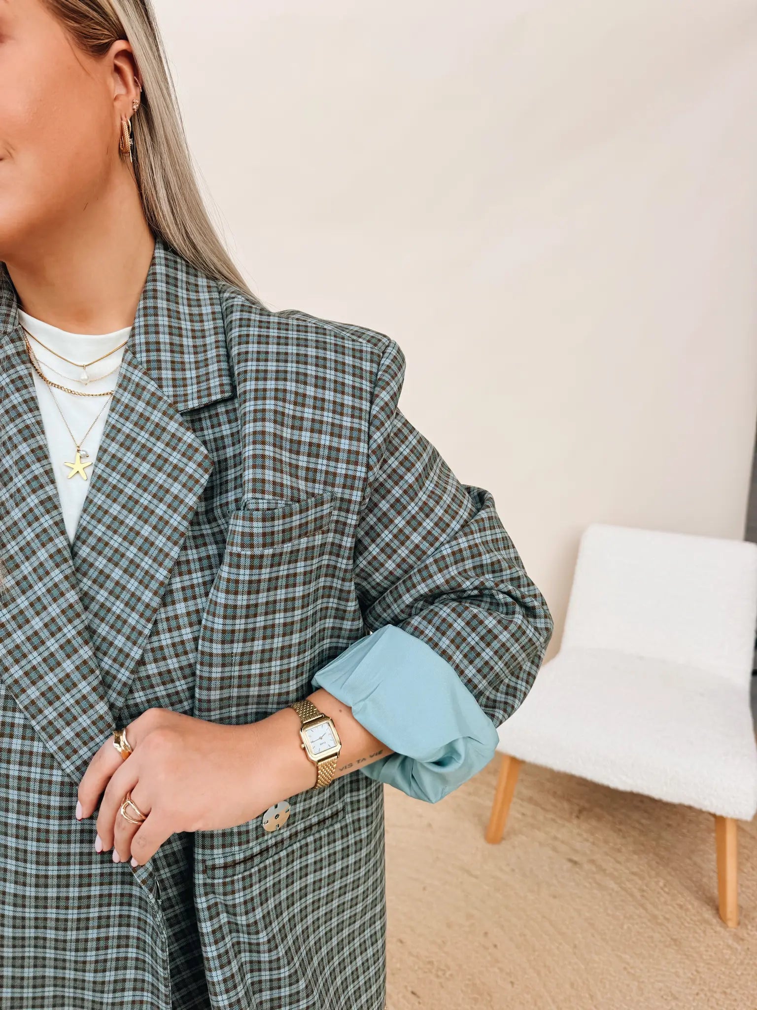 Oversized Blazer Green Plaid