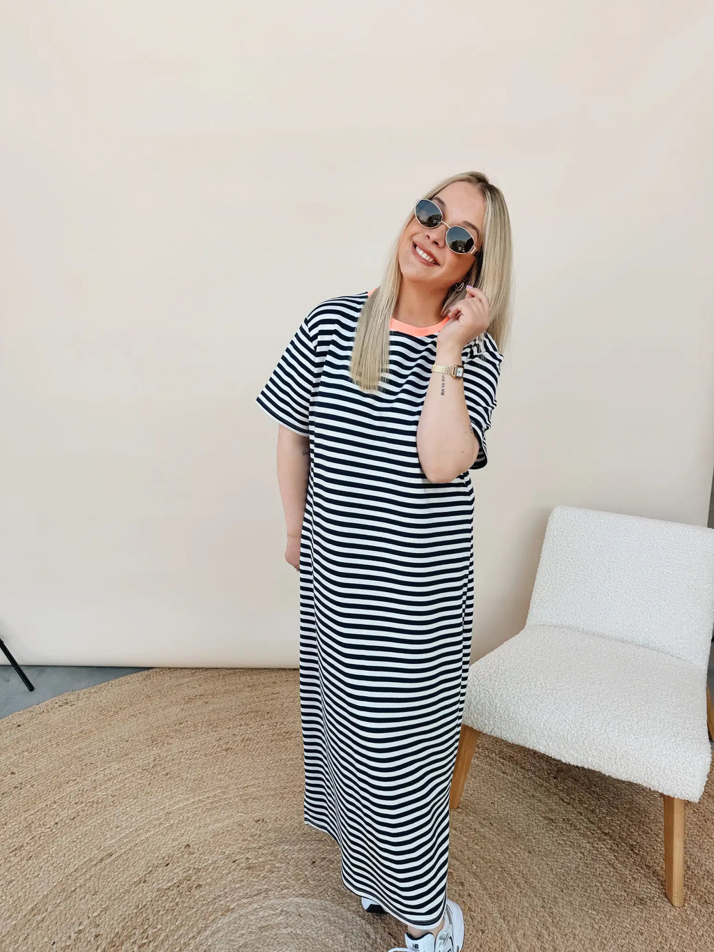 Ines Striped Dress Marineblauw