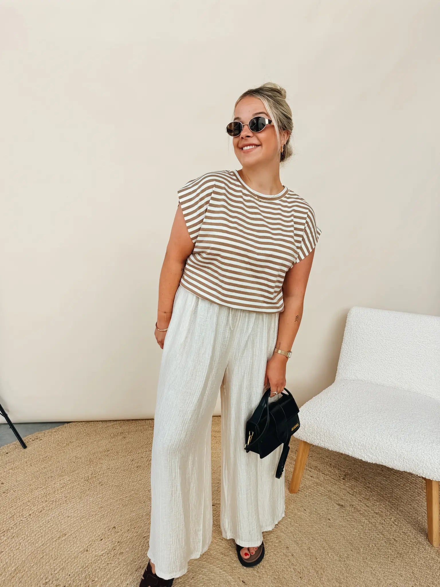 Ann-Marie Striped Top Camel