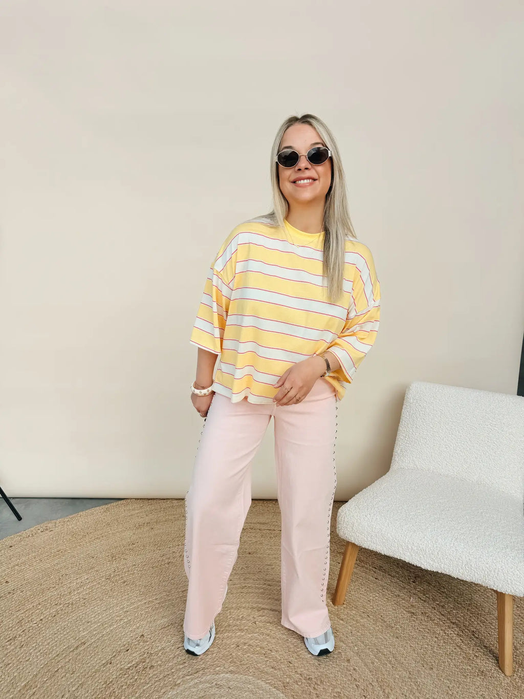 Lana Wide Leg Jeans Studs Rose