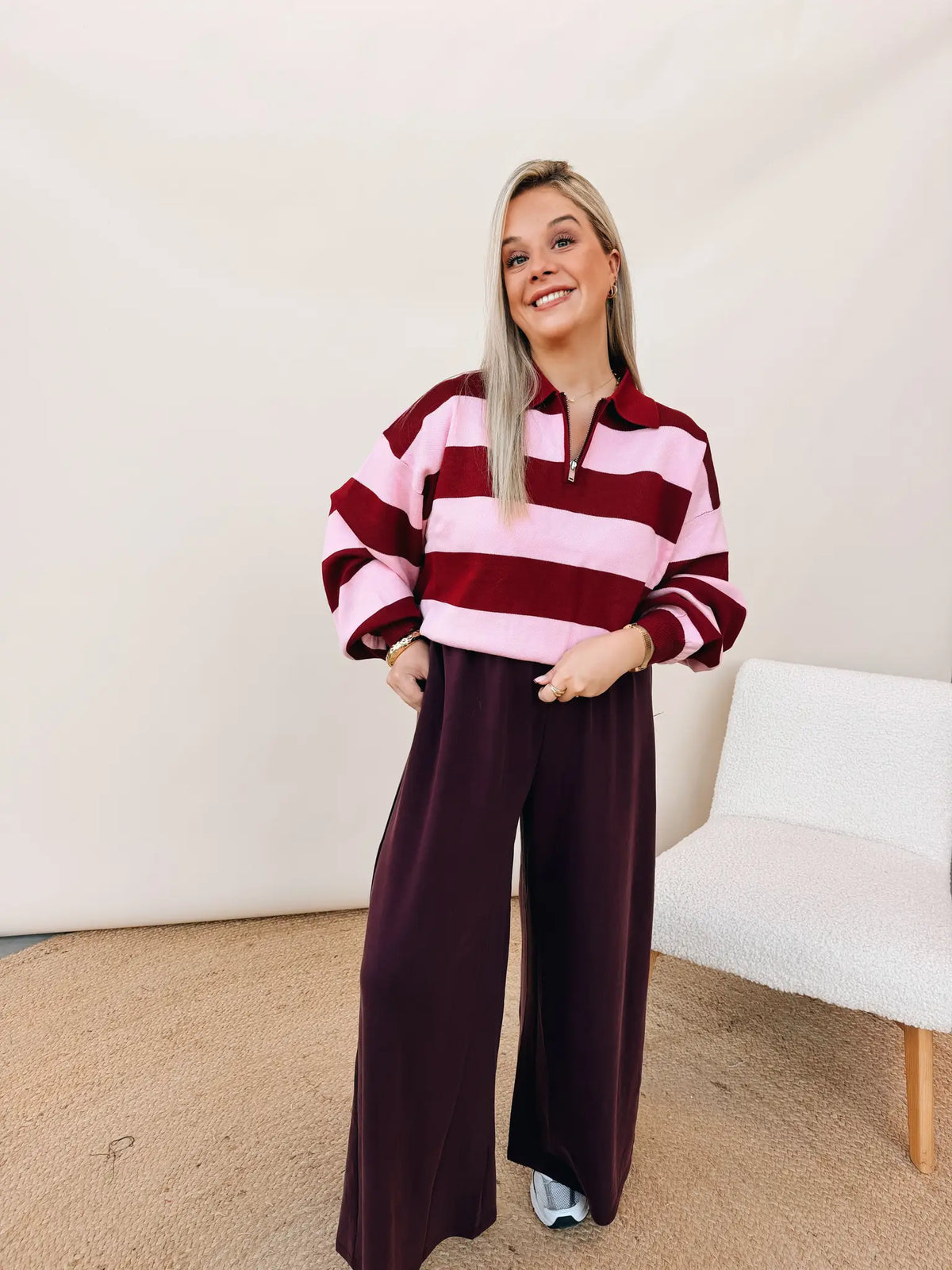 Éloïse Pull Bordeaux/Rose