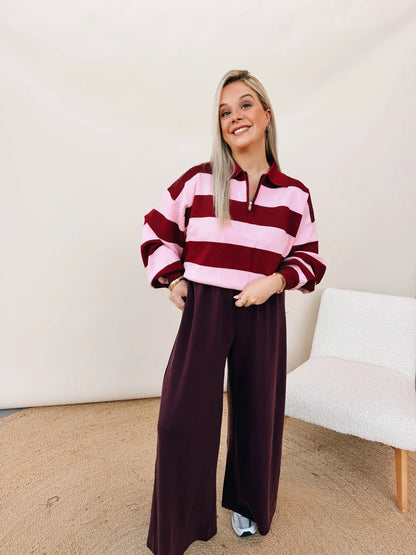 Éloïse Pull Bordeaux/Rose