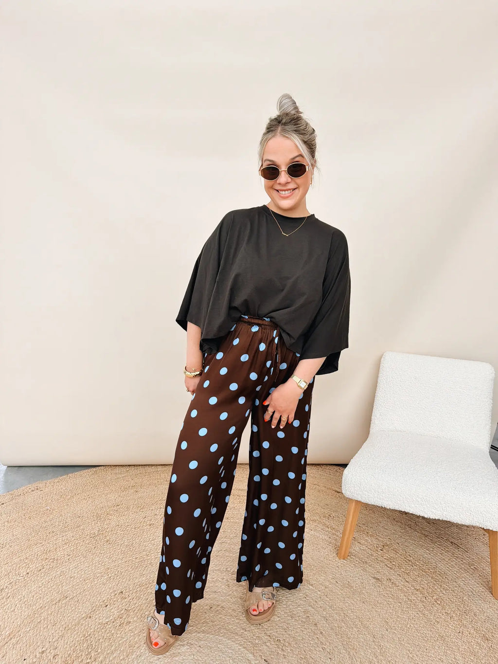 Marilou Dot Pantalon Choco/Babyblauw