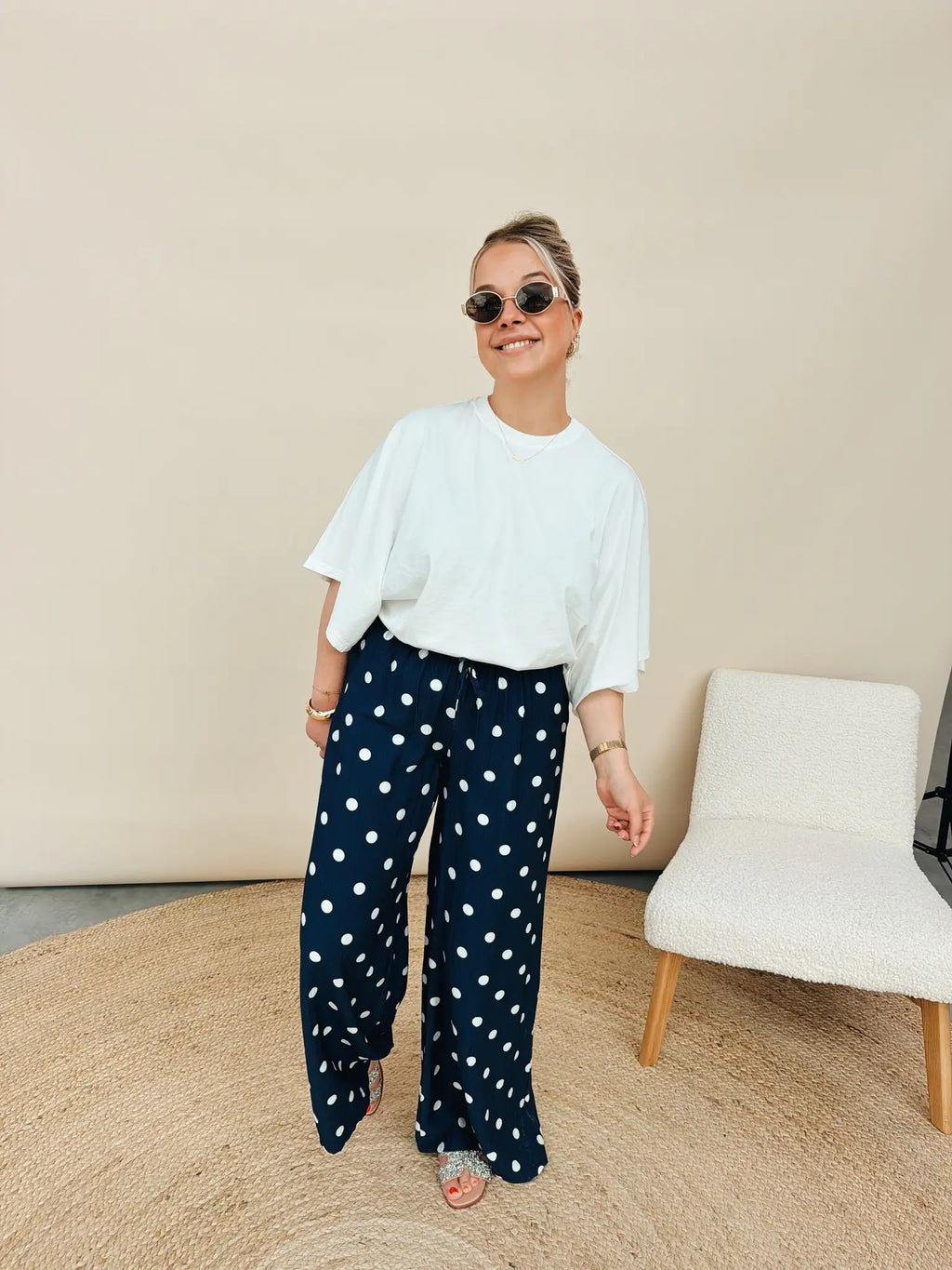 Celeste Dot Pantalon Marineblauw