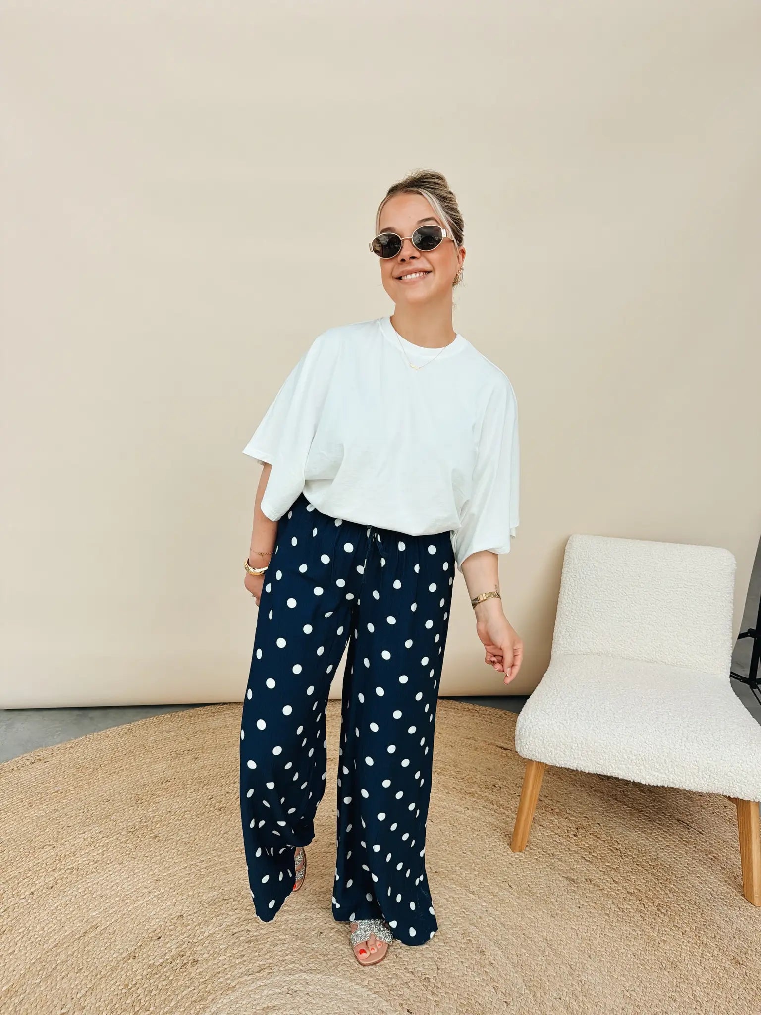 Celeste Dot Pantalon Marineblauw