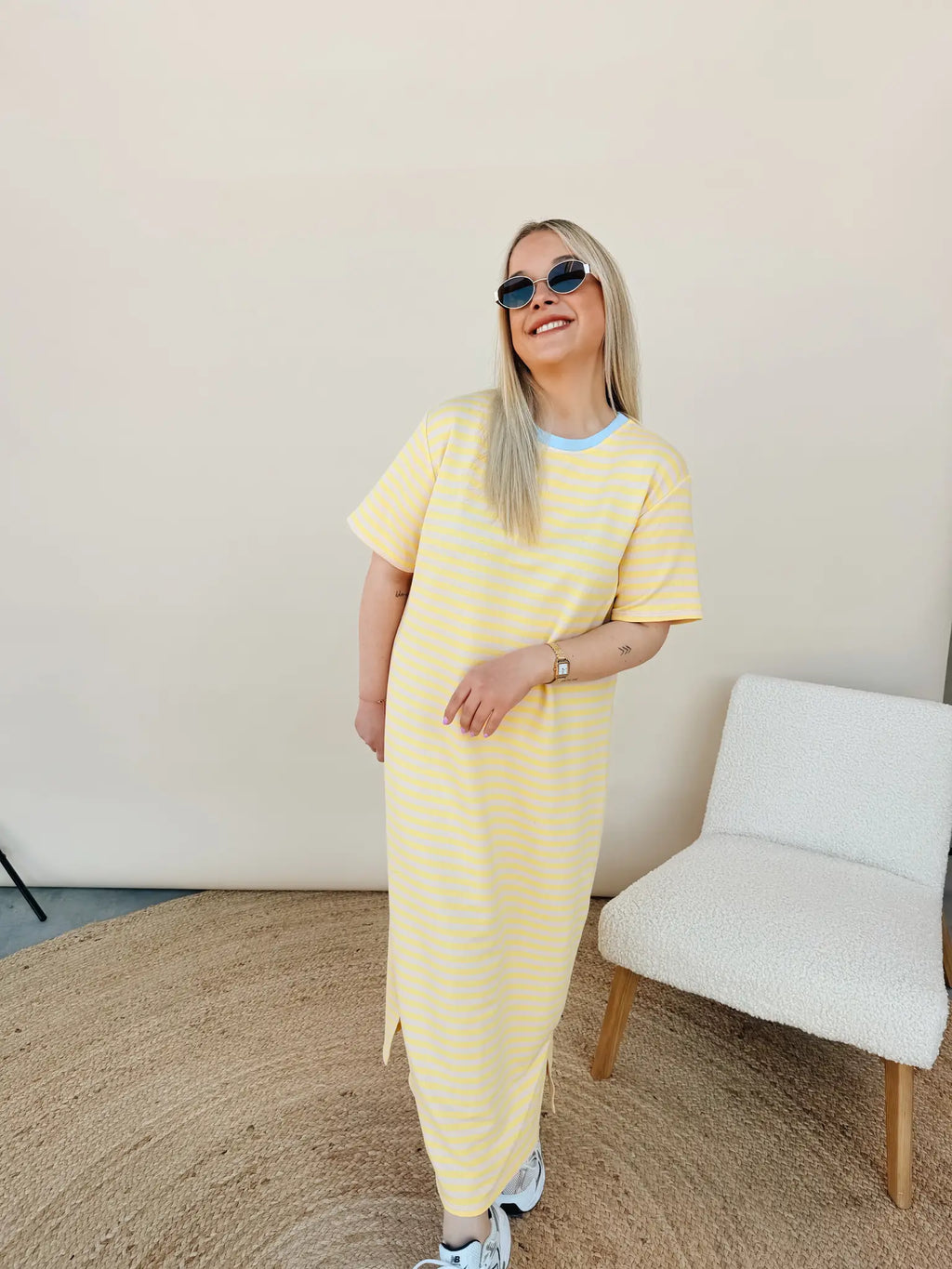 Ines Striped Dress Geel