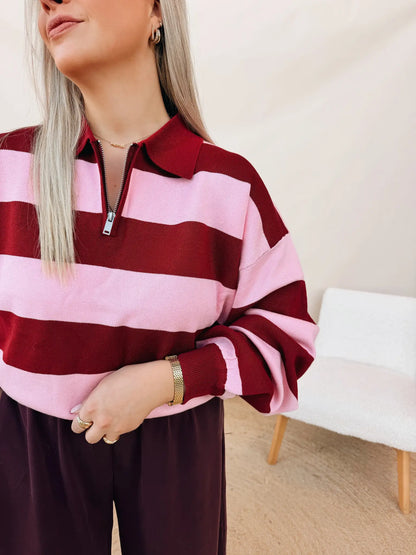 Éloïse Pull Bordeaux/Rose