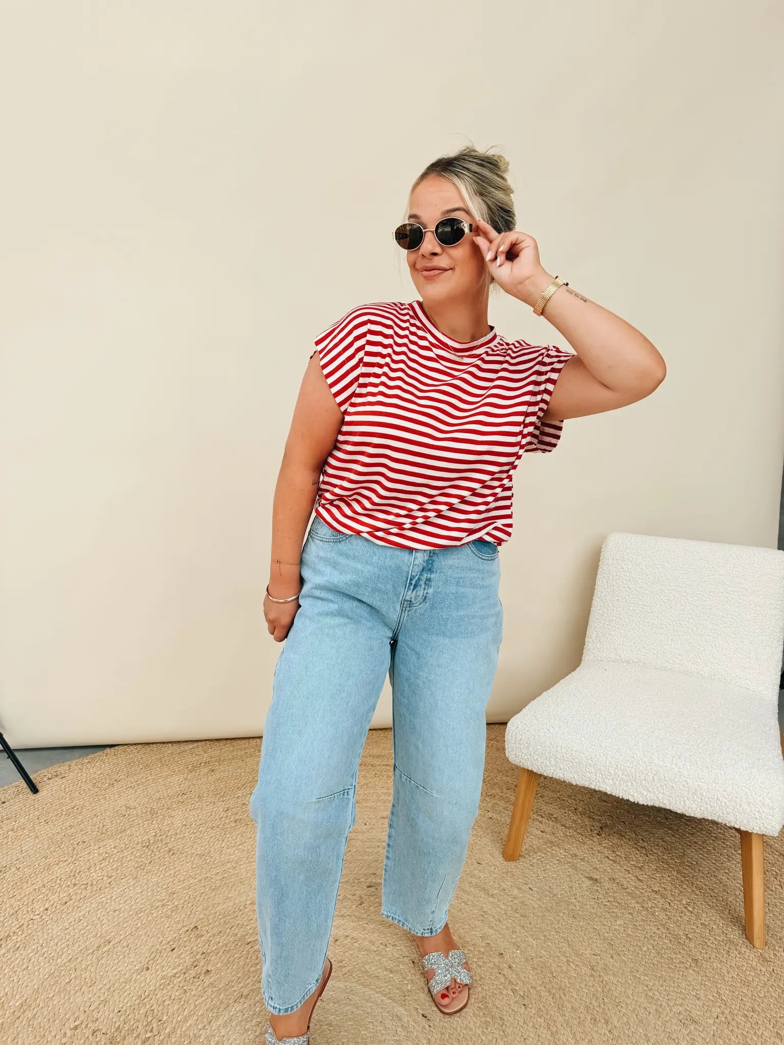 Ann-Marie Striped Top Rood