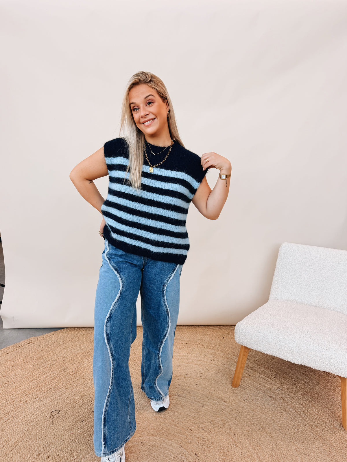 Camille Striped Knit Navy