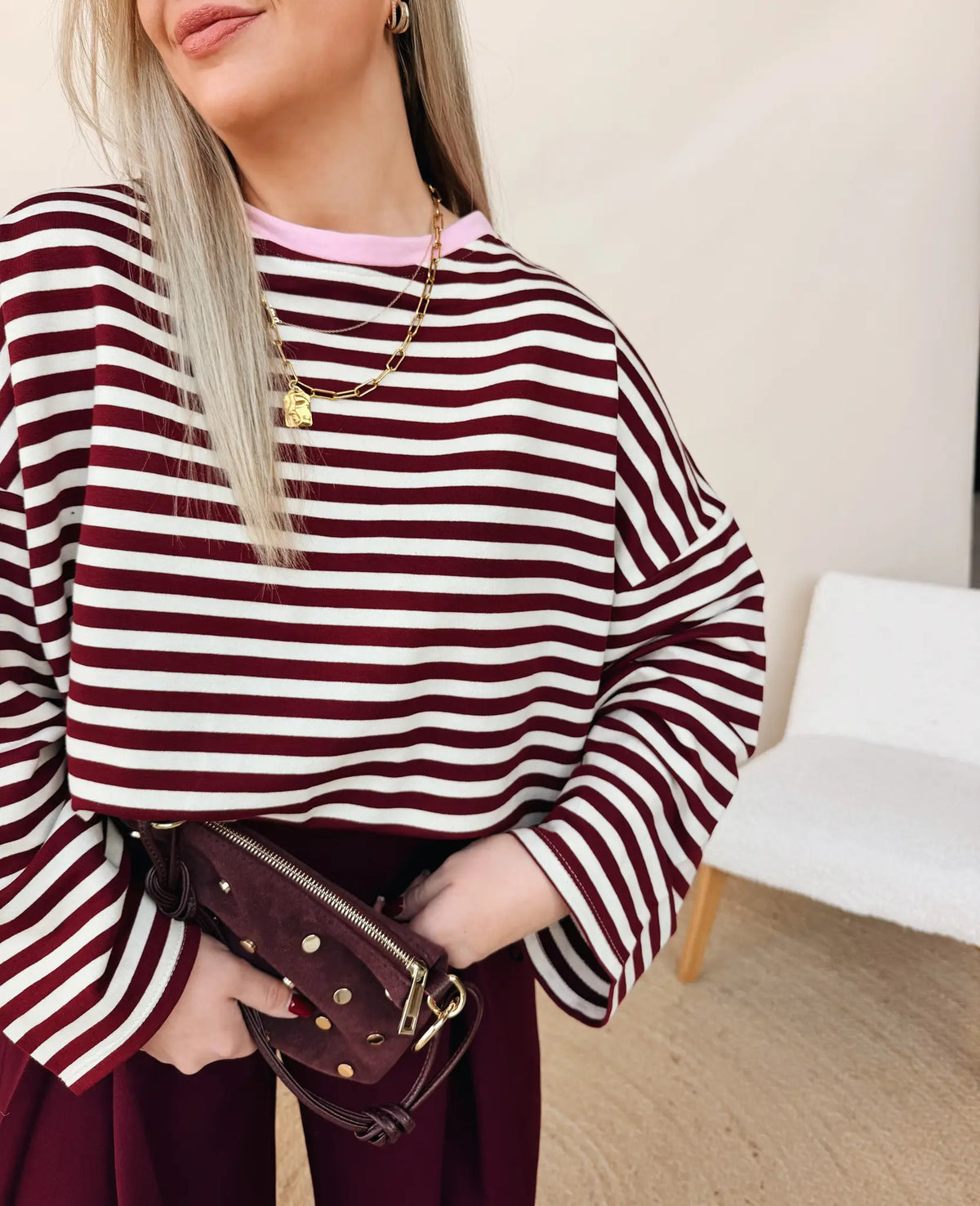 Isabelle Striped Shirt Bordeaux/Roos