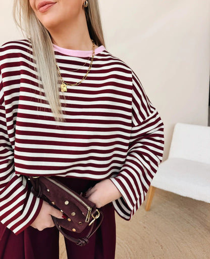 Isabelle Striped Shirt Bordeaux/Roos