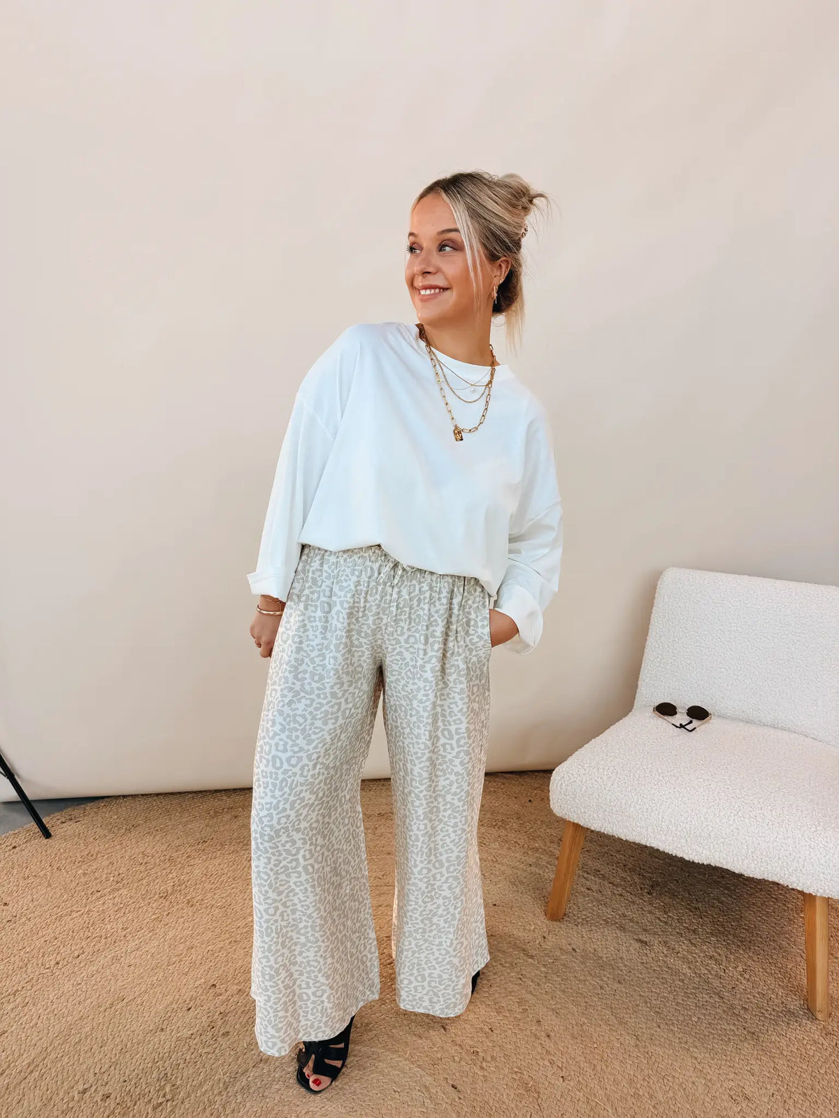 Florence Leopard Pantalon Grijs