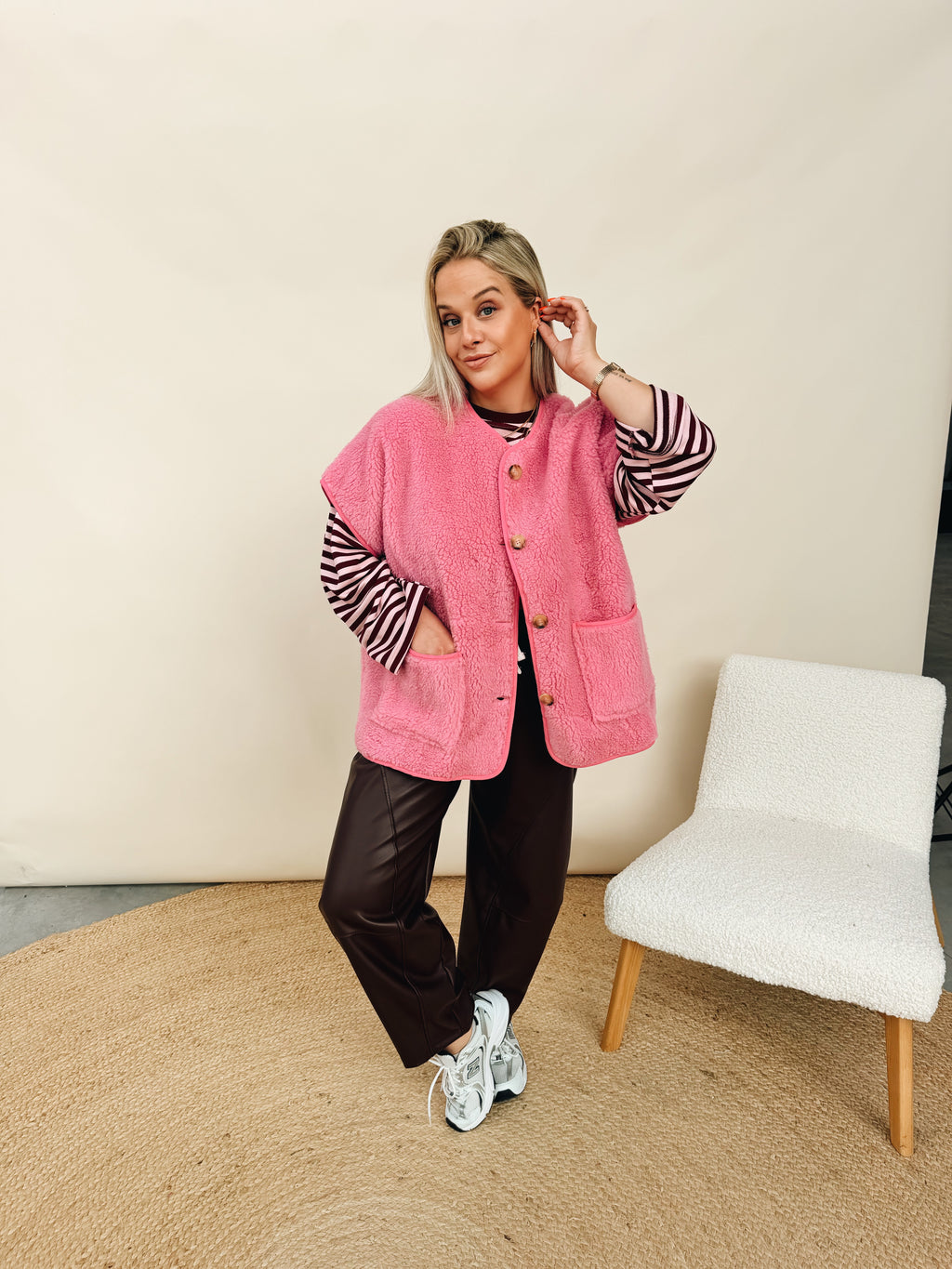 Demi Teddy Gilet Fuchsia