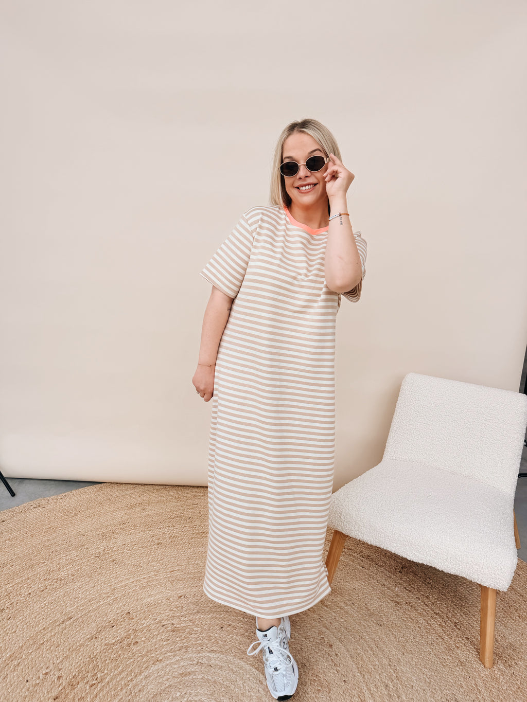 Ines Striped Dress Beige