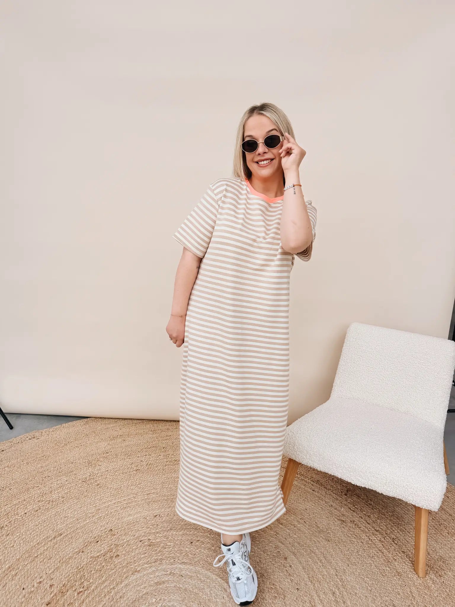 Ines Striped Dress Beige