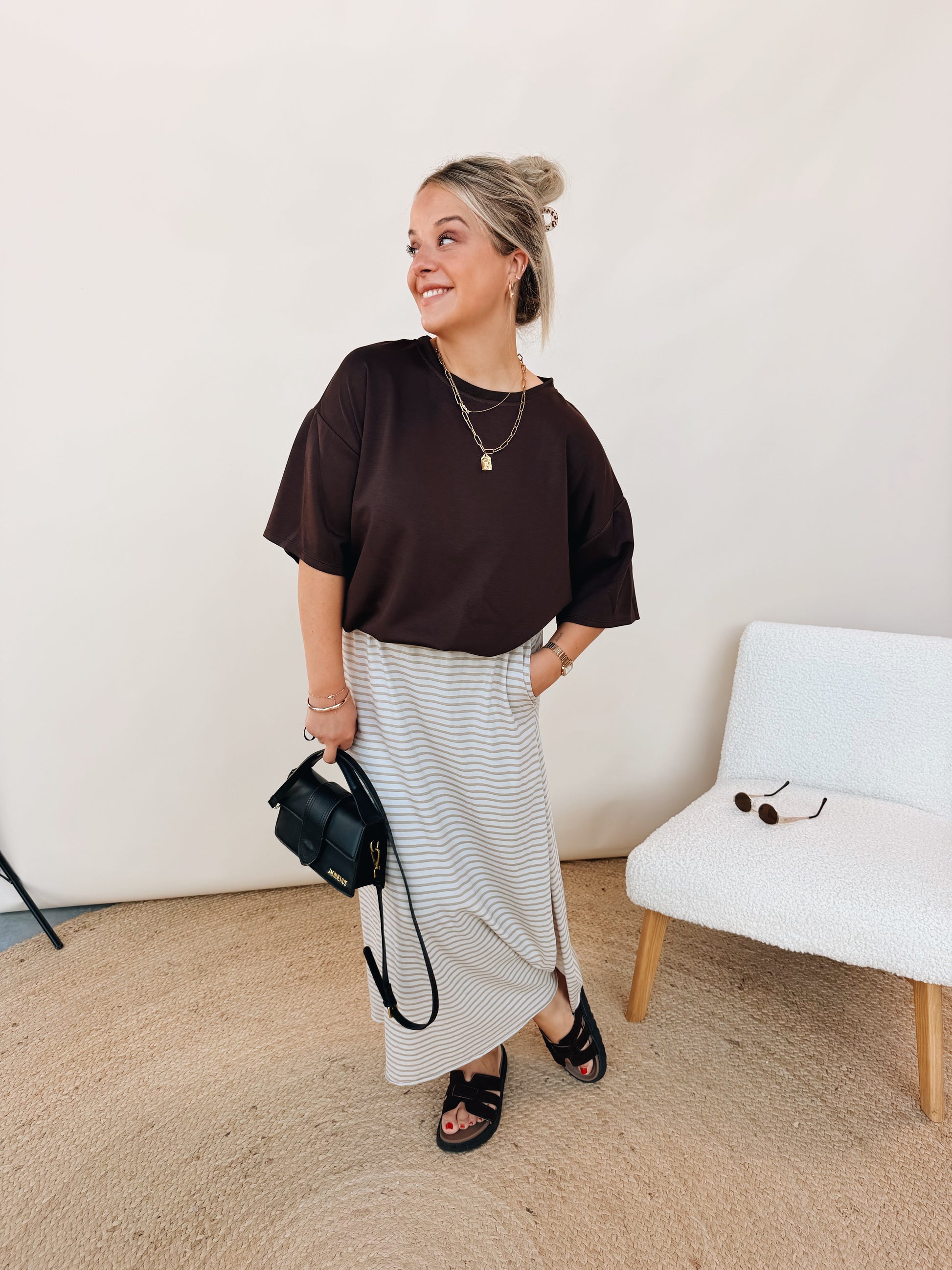 Preza Striped Rok Beige