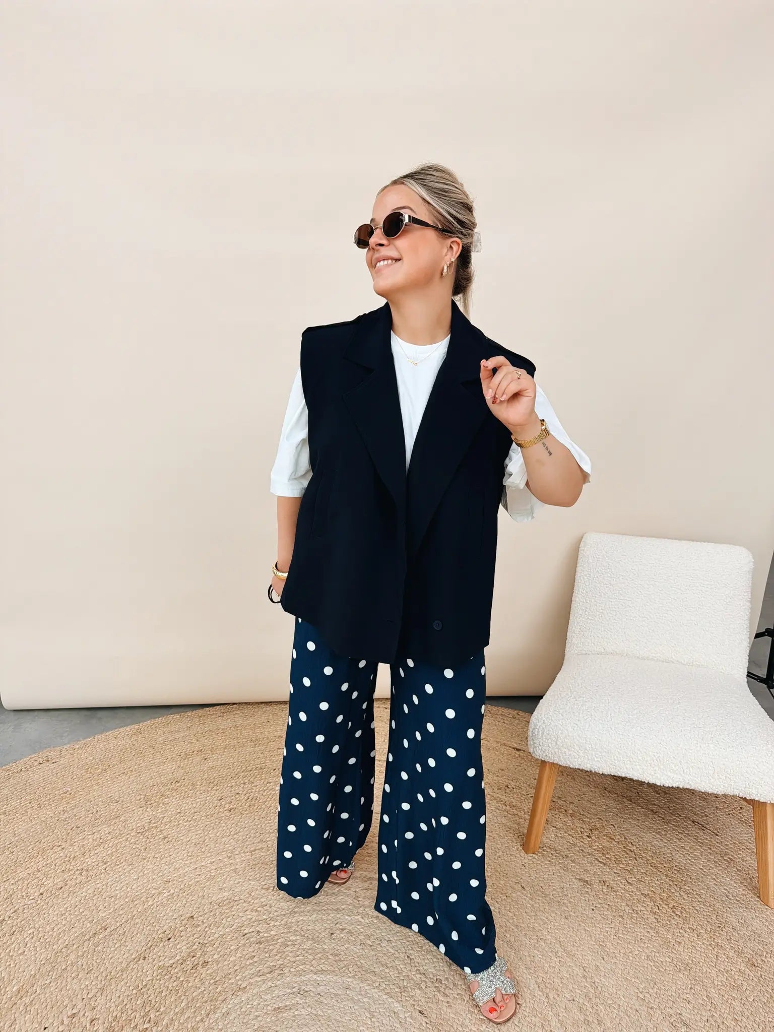 Celeste Dot Pantalon Marineblauw