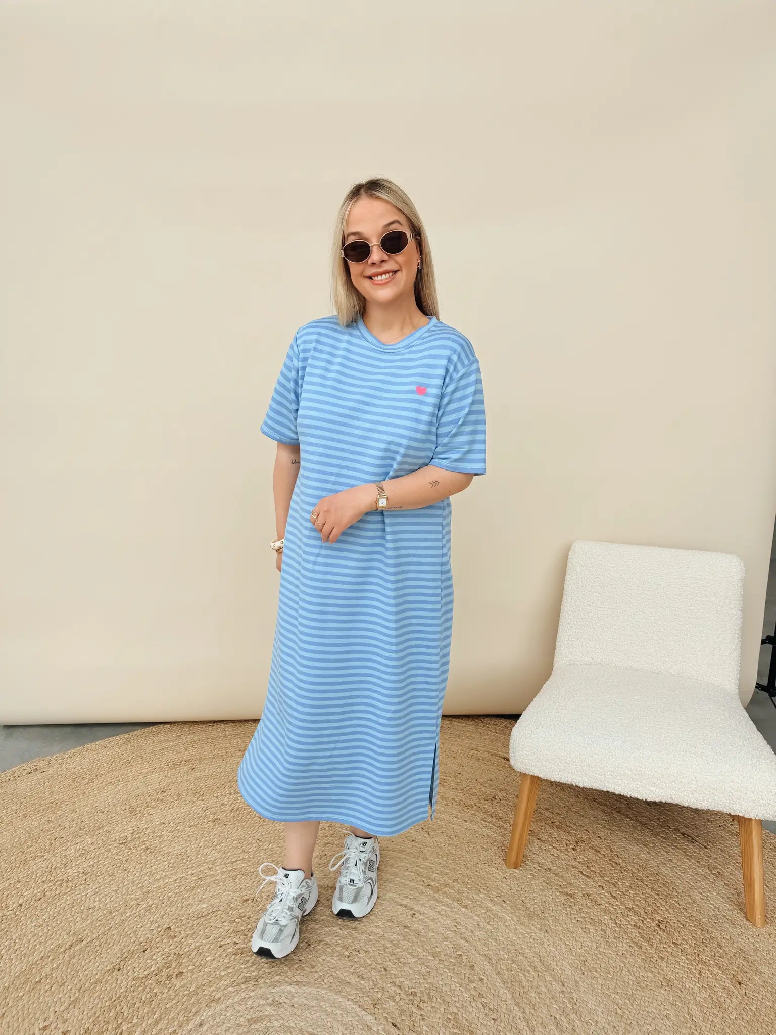 Juliette Striped Jurk Babyblauw