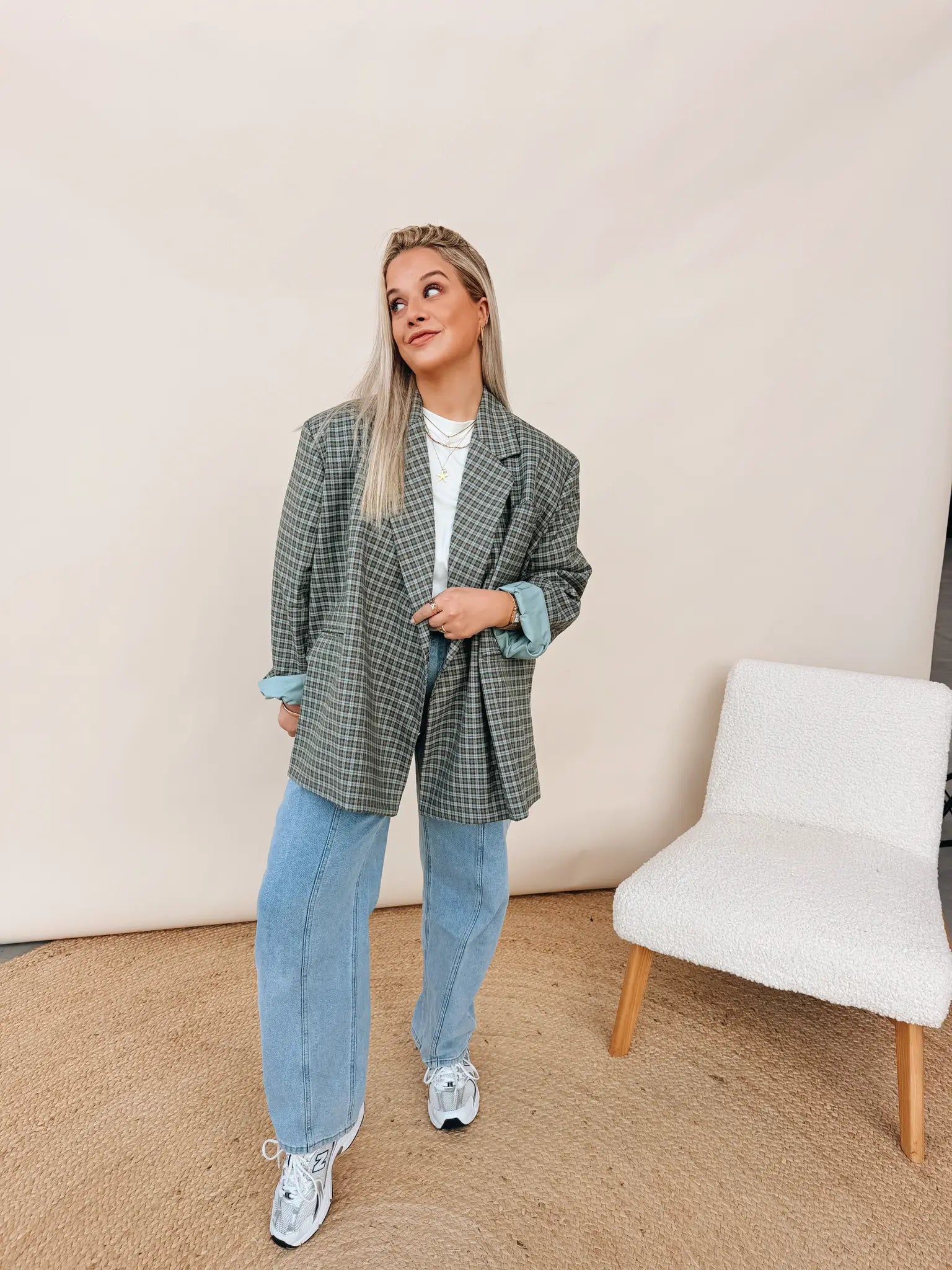 Oversized Blazer Green Plaid