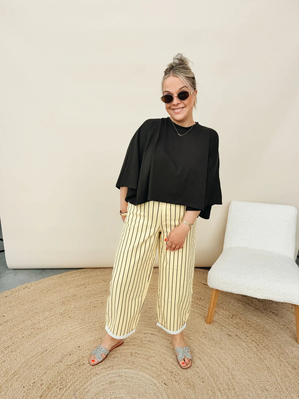 Sidonie Balloon Jeans Striped Geel