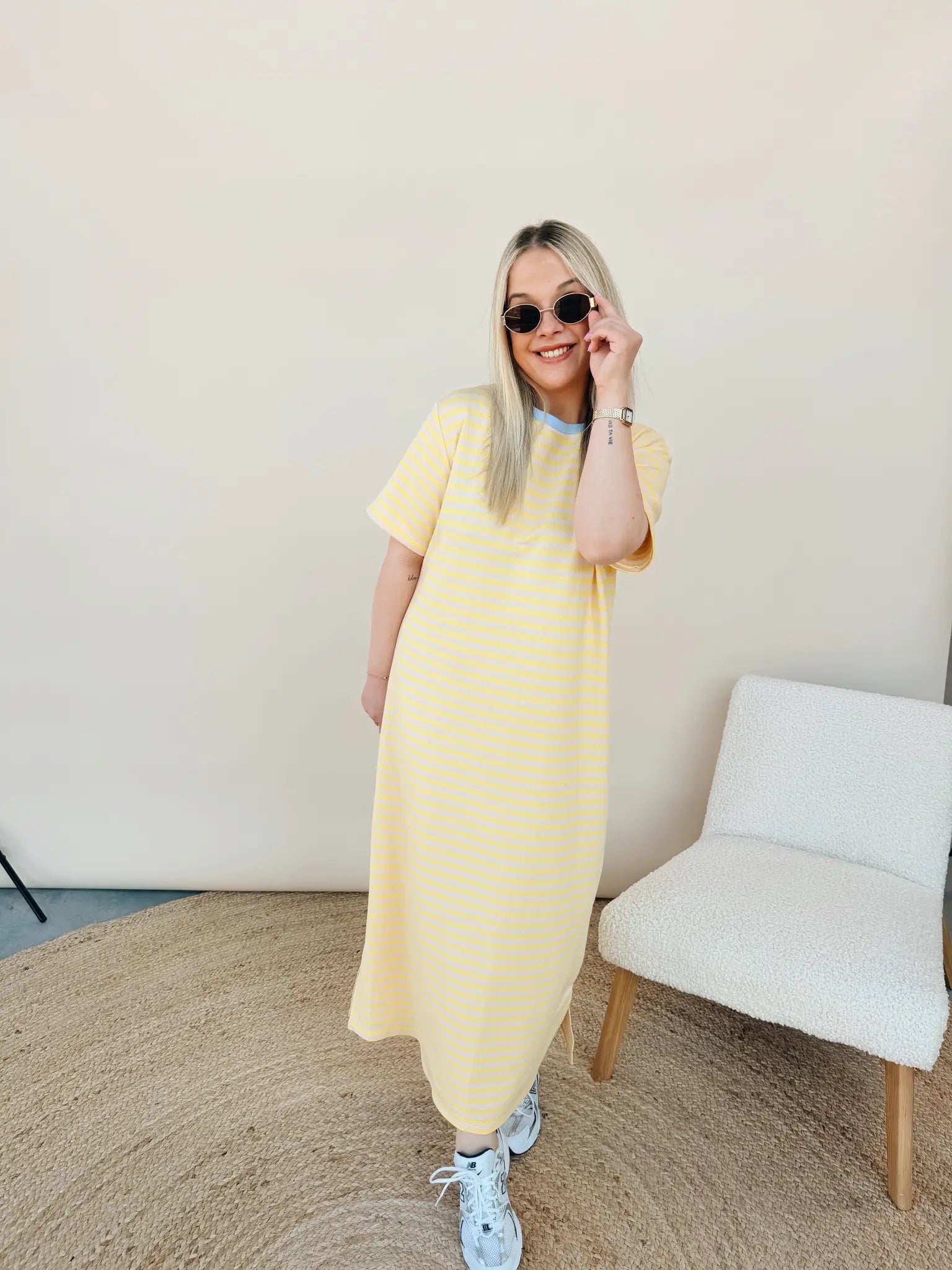 Ines Striped Dress Geel