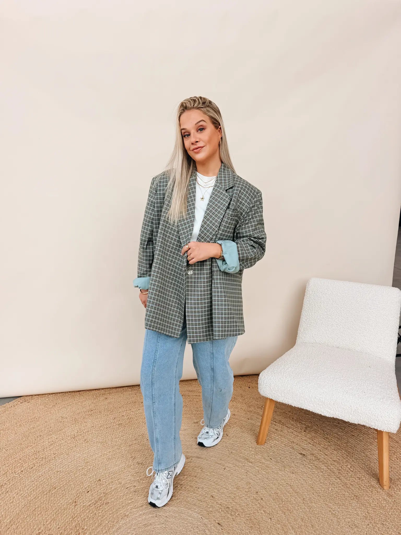 Oversized Blazer Green Plaid