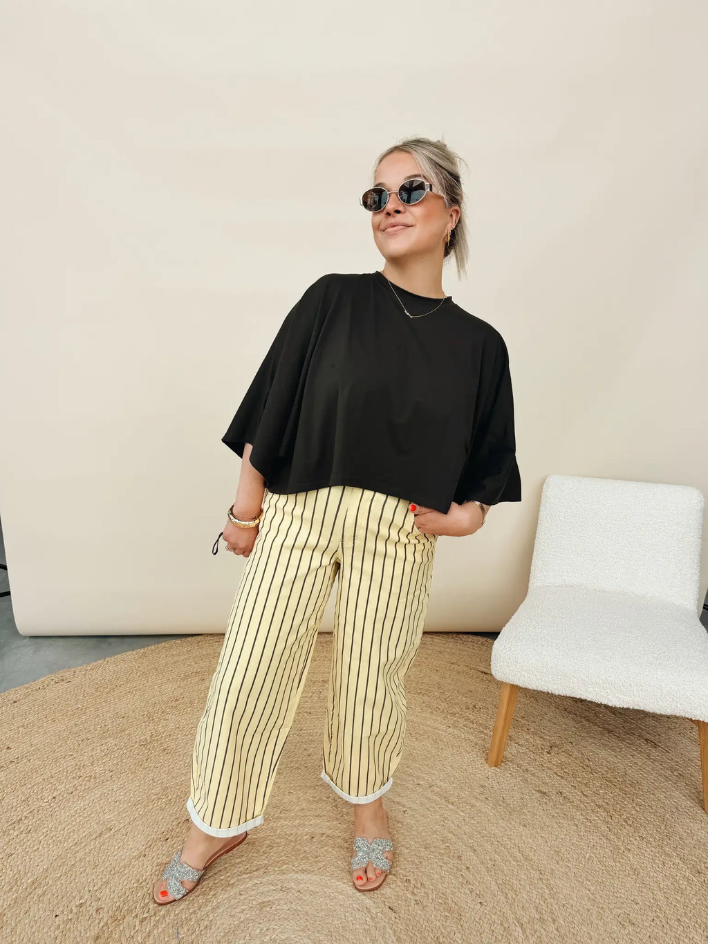 Sidonie Balloon Jeans Striped Geel