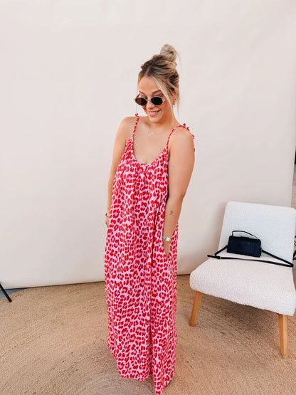 Roos Leopard Jurk Fuchsia