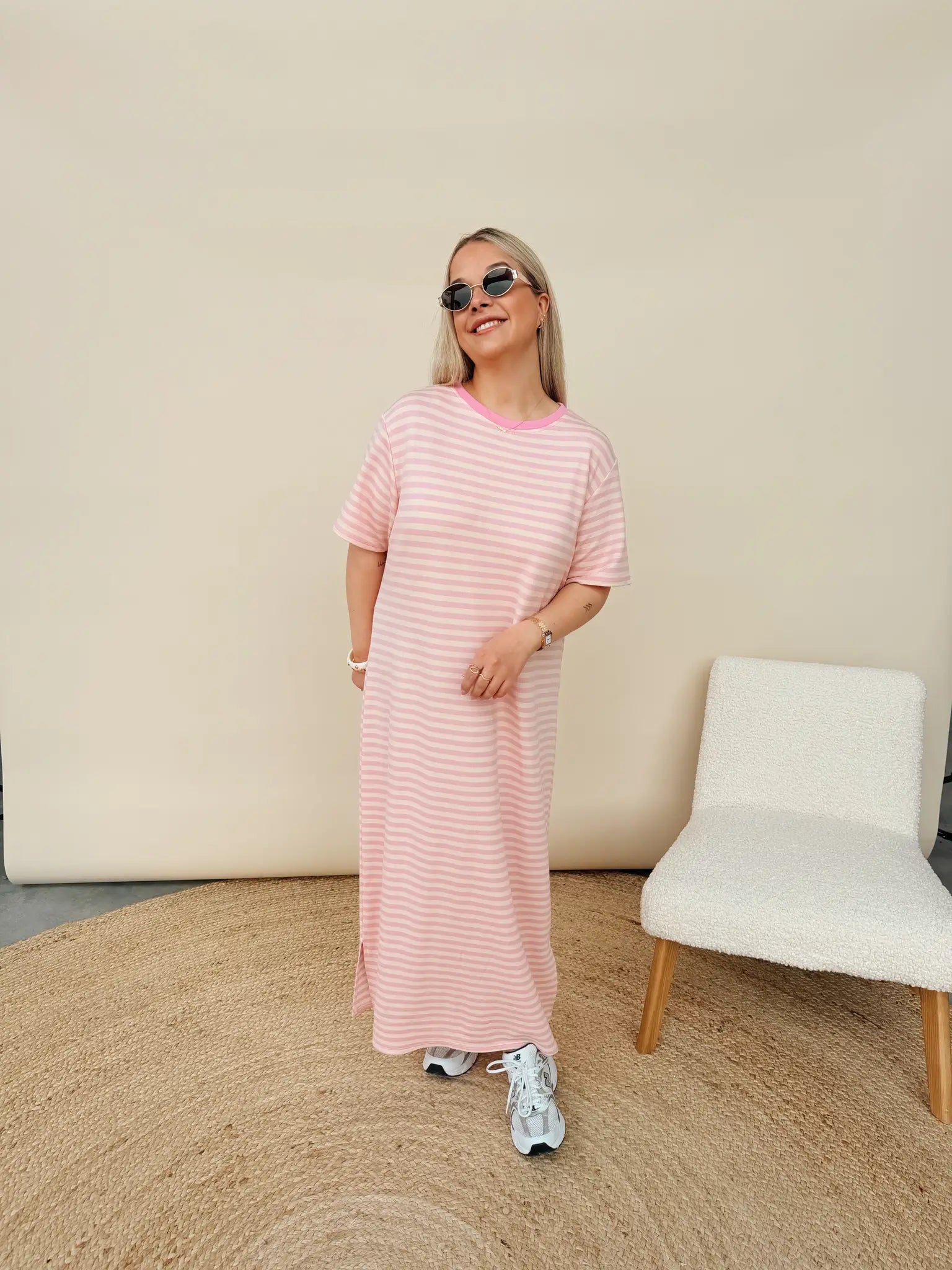 Ines Striped Dress Rose