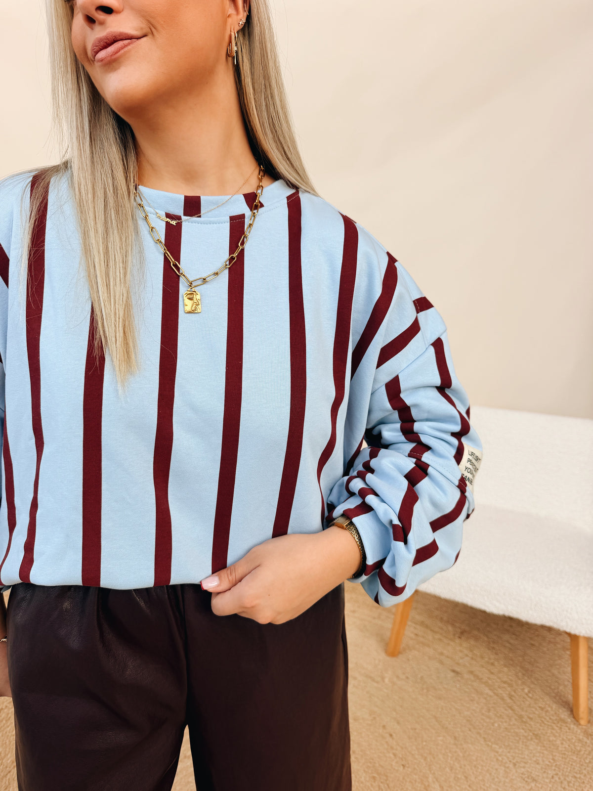 Blanche Sweatshirt Bordeaux/Babyblauw