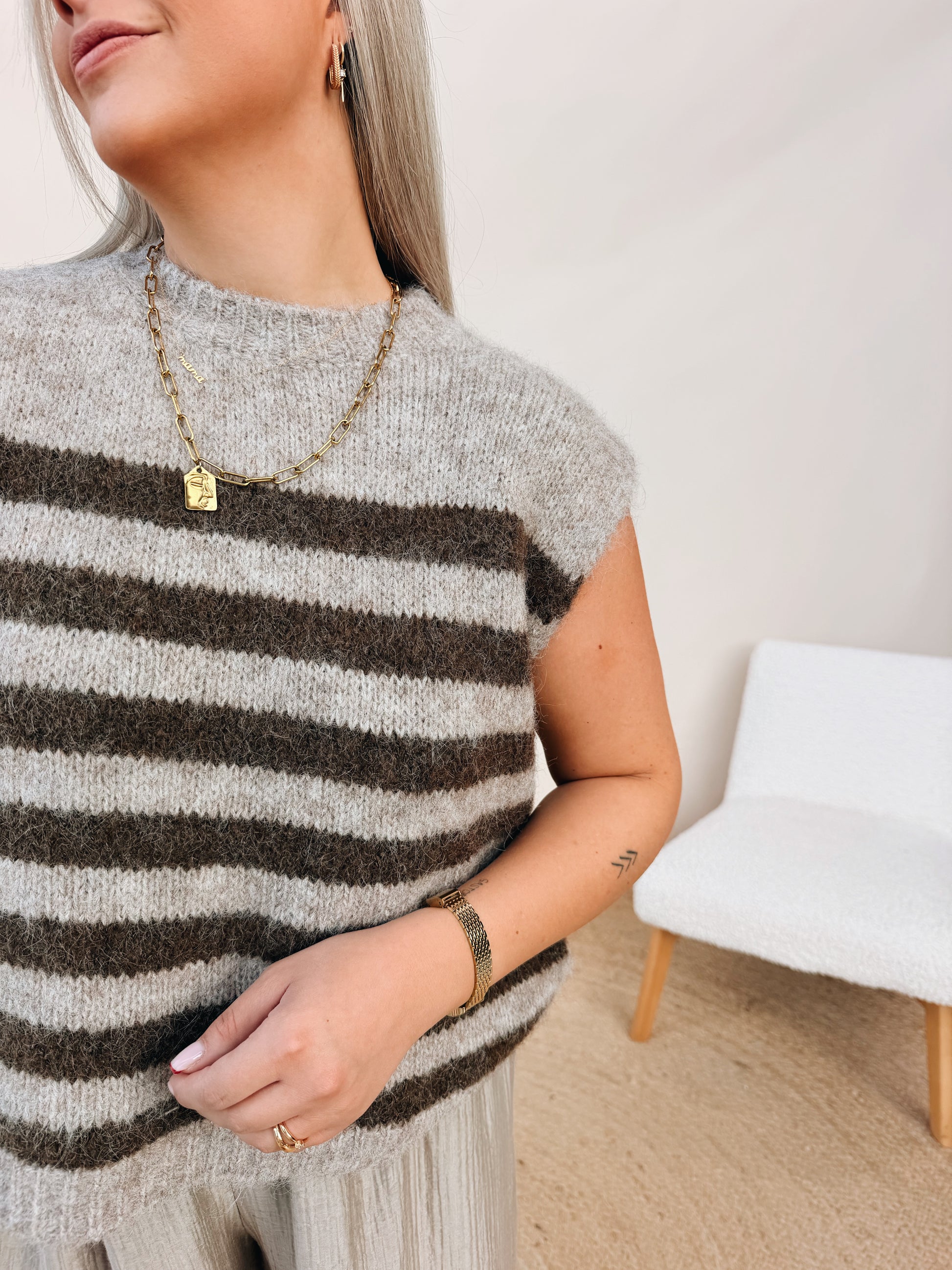 Camille Striped Knit Beige