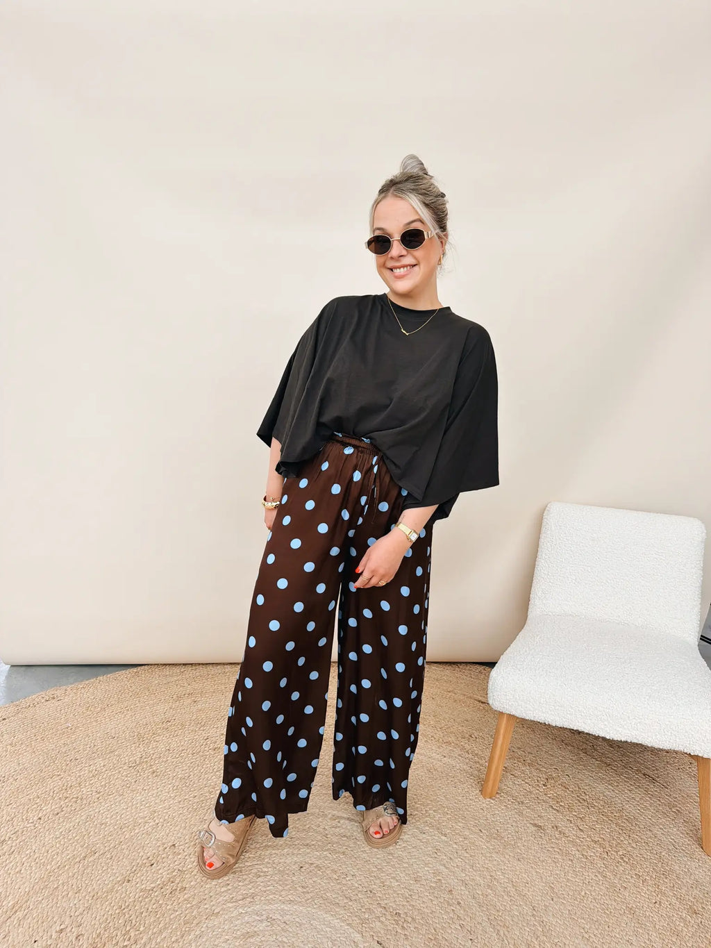 Marilou Dot Pantalon Choco/Babyblauw