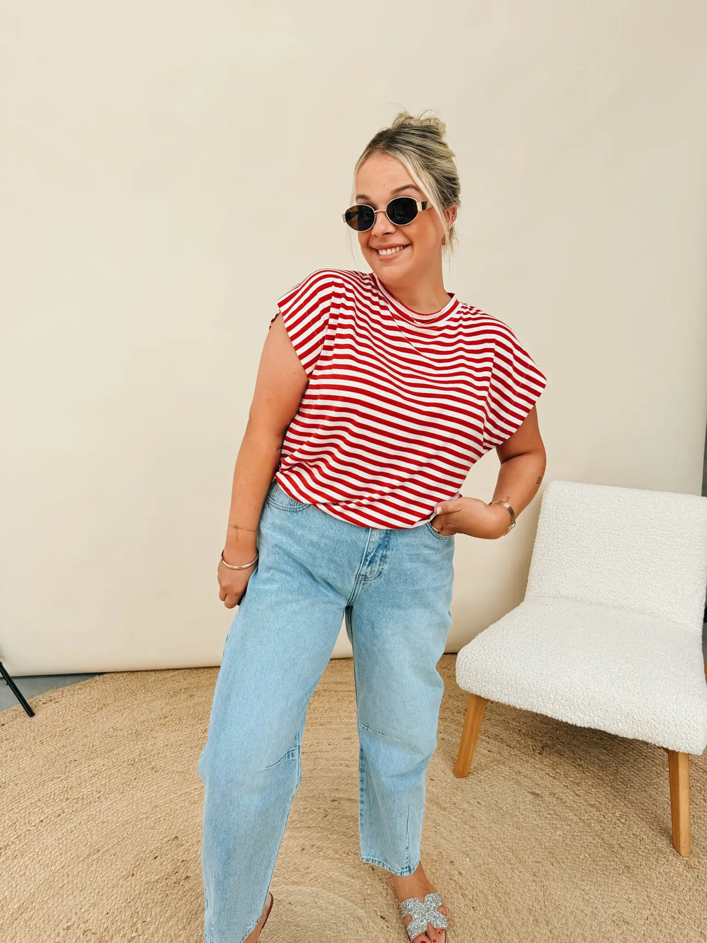 Ann-Marie Striped Top Rood