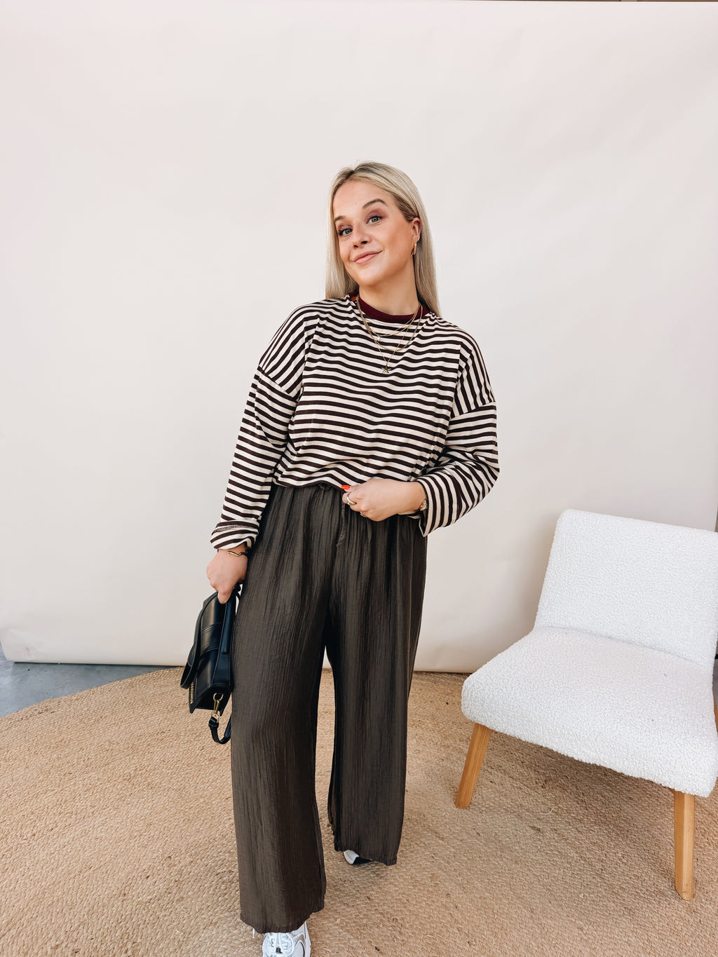 Mona Striped Top Choco/Beige
