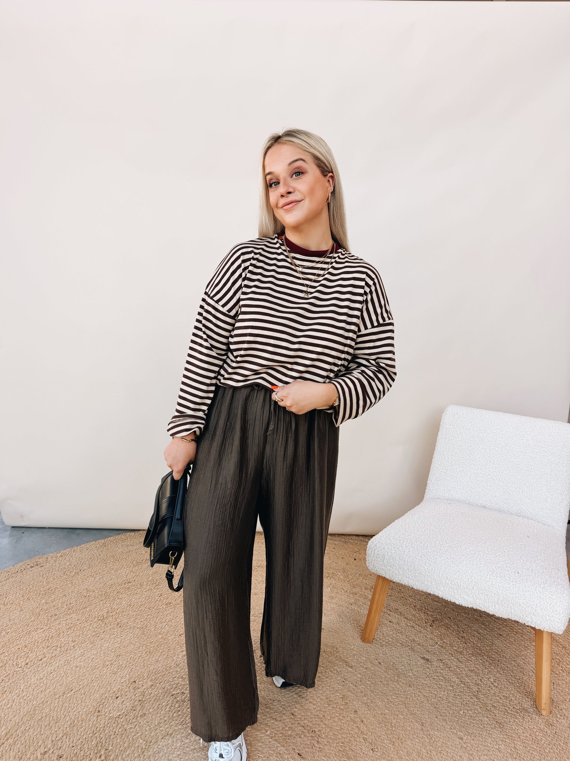 Mona Striped Top Choco/Beige