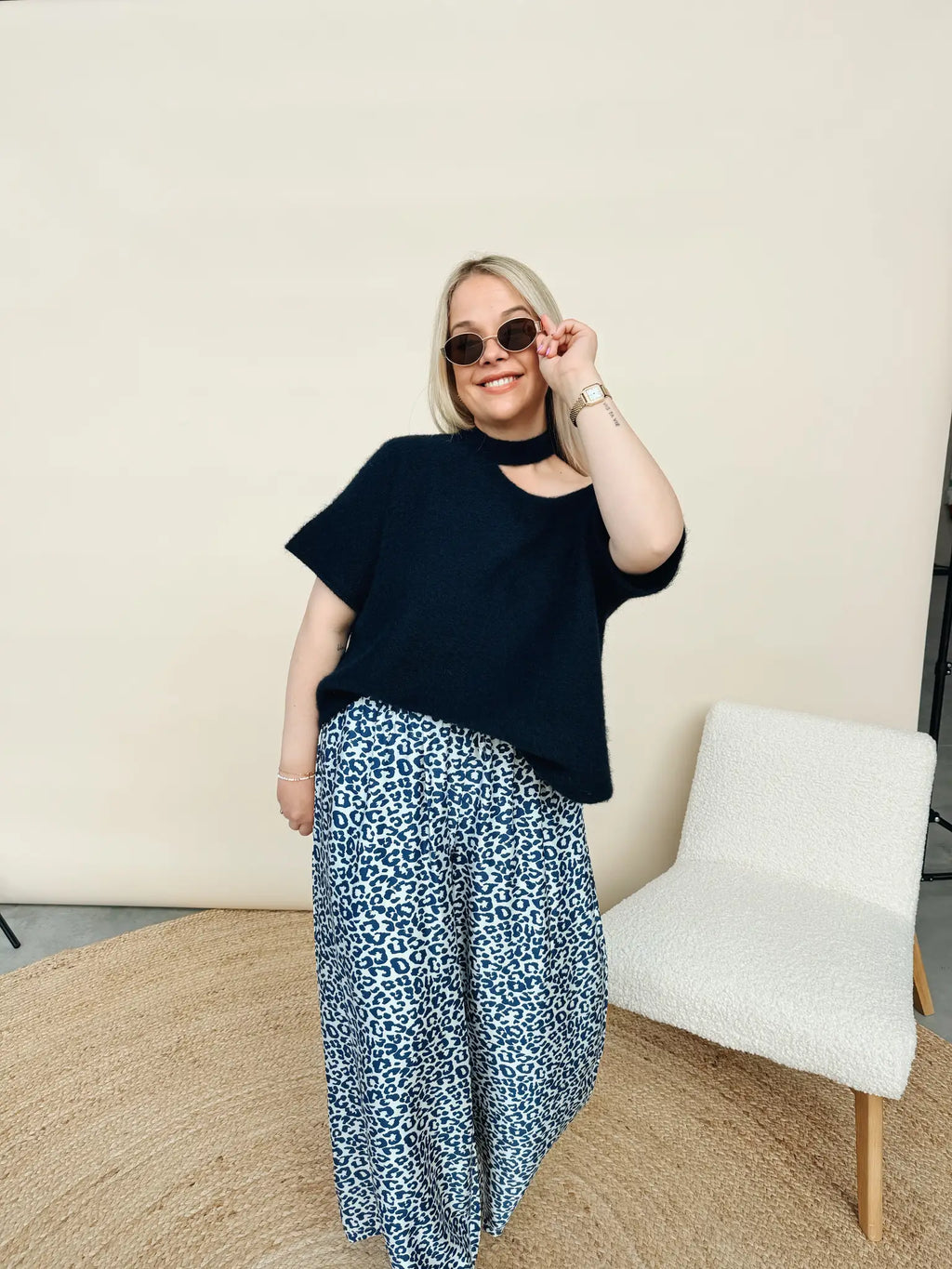 Liora Leopard Pantalon Marineblauw