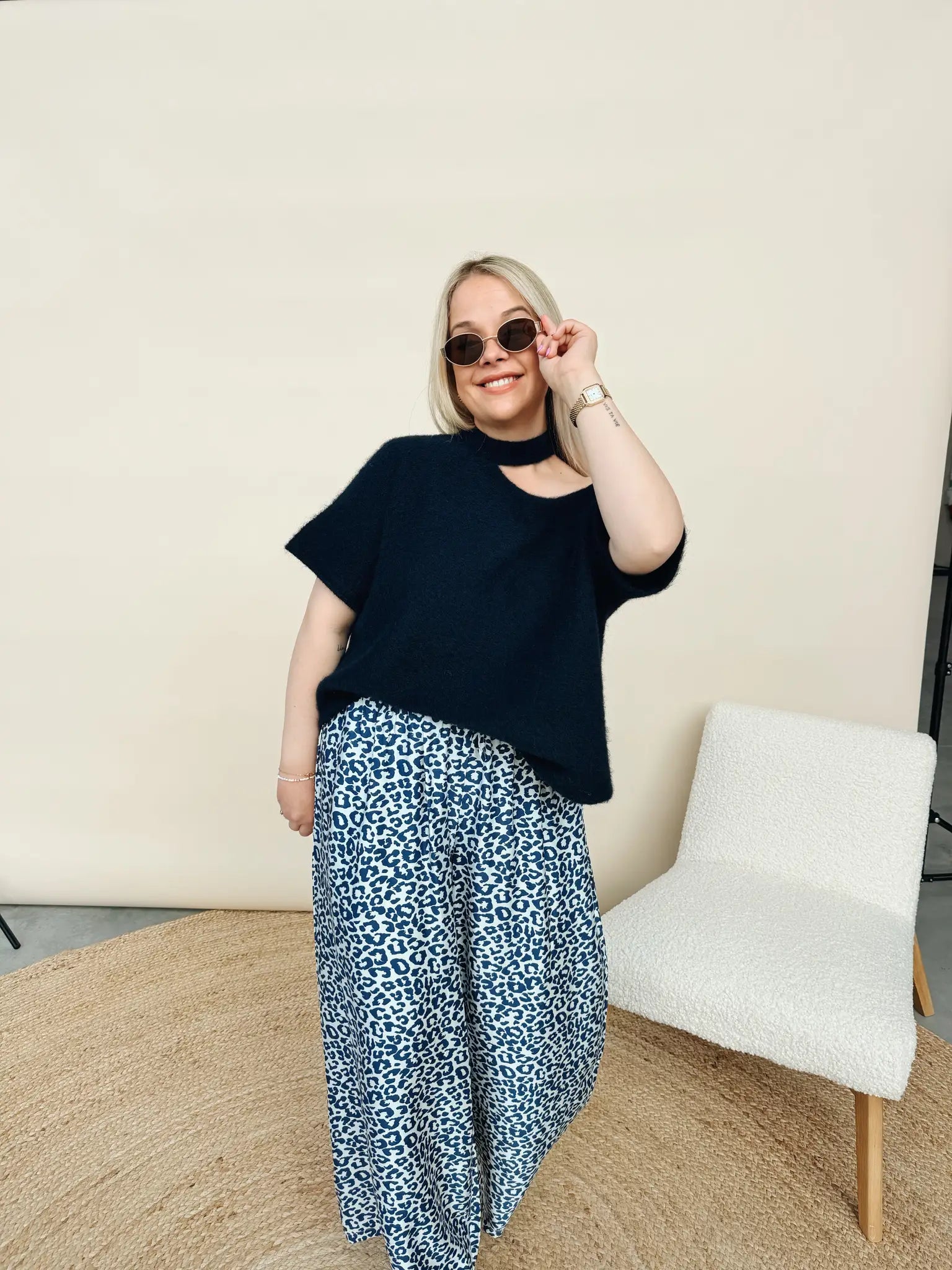 Liora Leopard Pantalon Marineblauw
